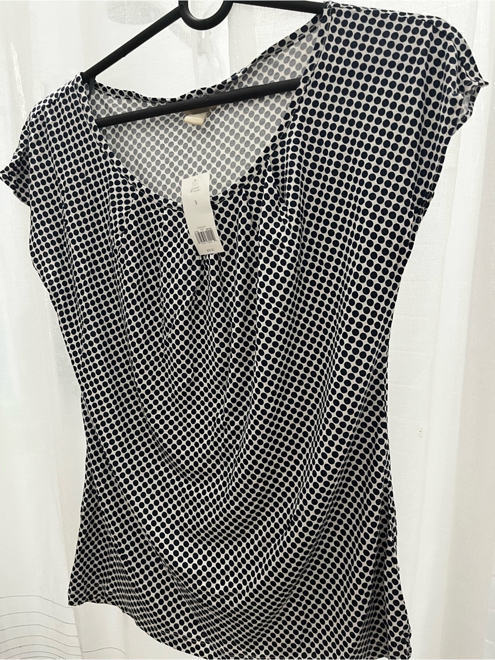 Banana Republic Black and White Polka Dot Draped Neck Blouse